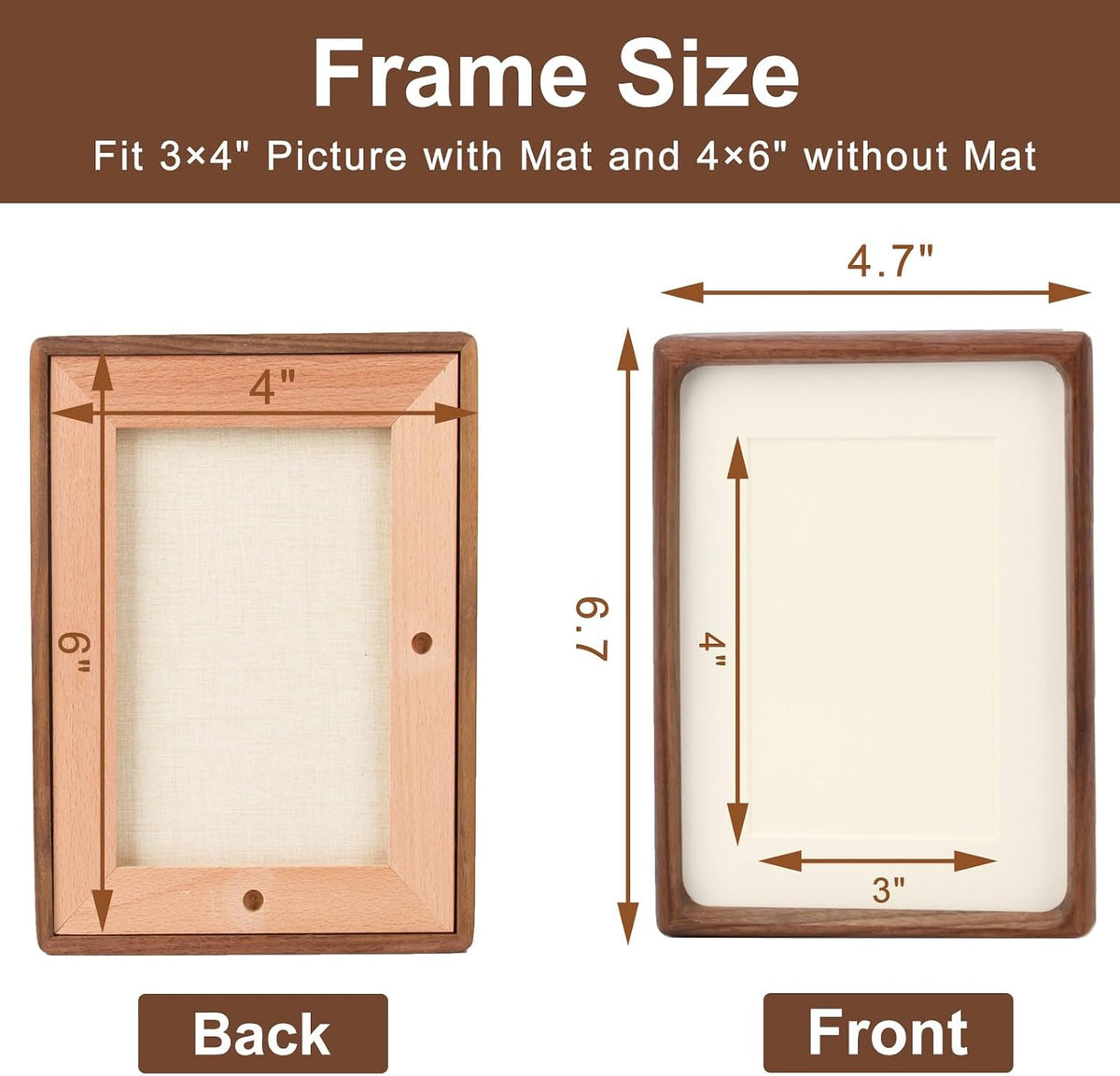 4x6 Picture Frame with 3x4 Mat - Rustic Farmhouse Walnut Wood Frame, Wall & Tabletop Display for Wedding Photos & Home Décor (4x6,Walnut)