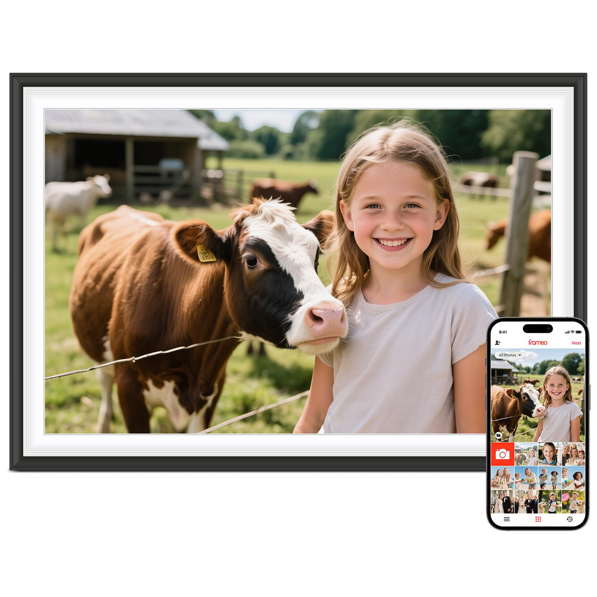 Frameo 10.1 Inch WiFi Digital Picture Frame, Smart Cloud Electronic Photo Frame with HD IPS Touch Screen Slideshow 32GB Memory Auto-Rotate Wall Mount, Share Photos/Videos from Phone - Gifts for Mom