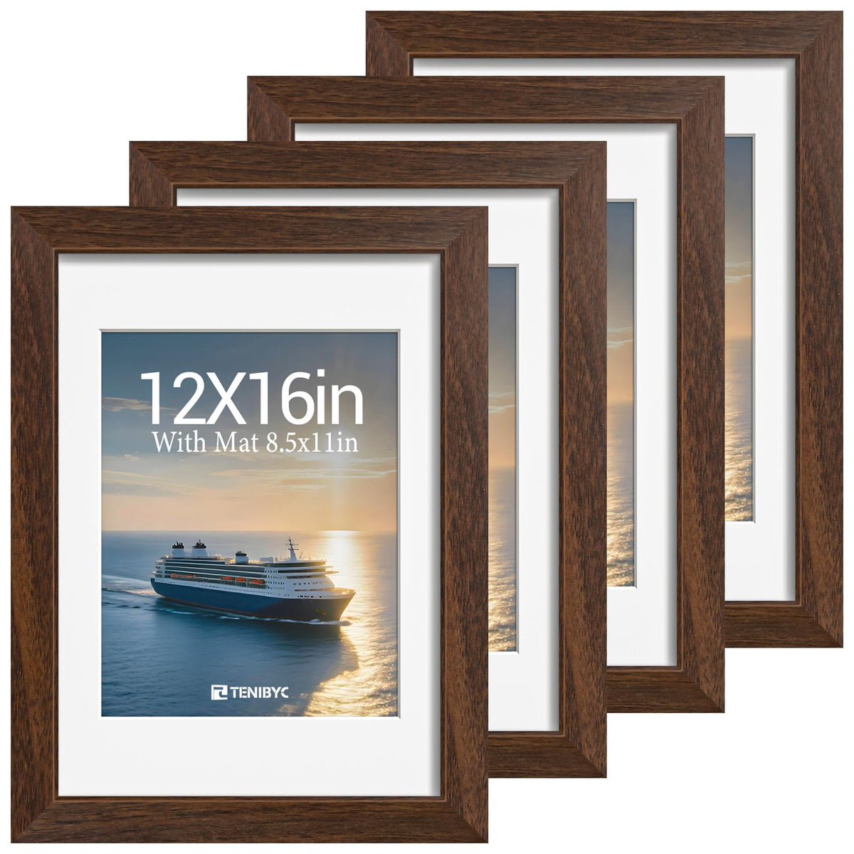 5x7 picture frame 4 Pack, 4x6 Mat, Black Wood, Glass, for Photo