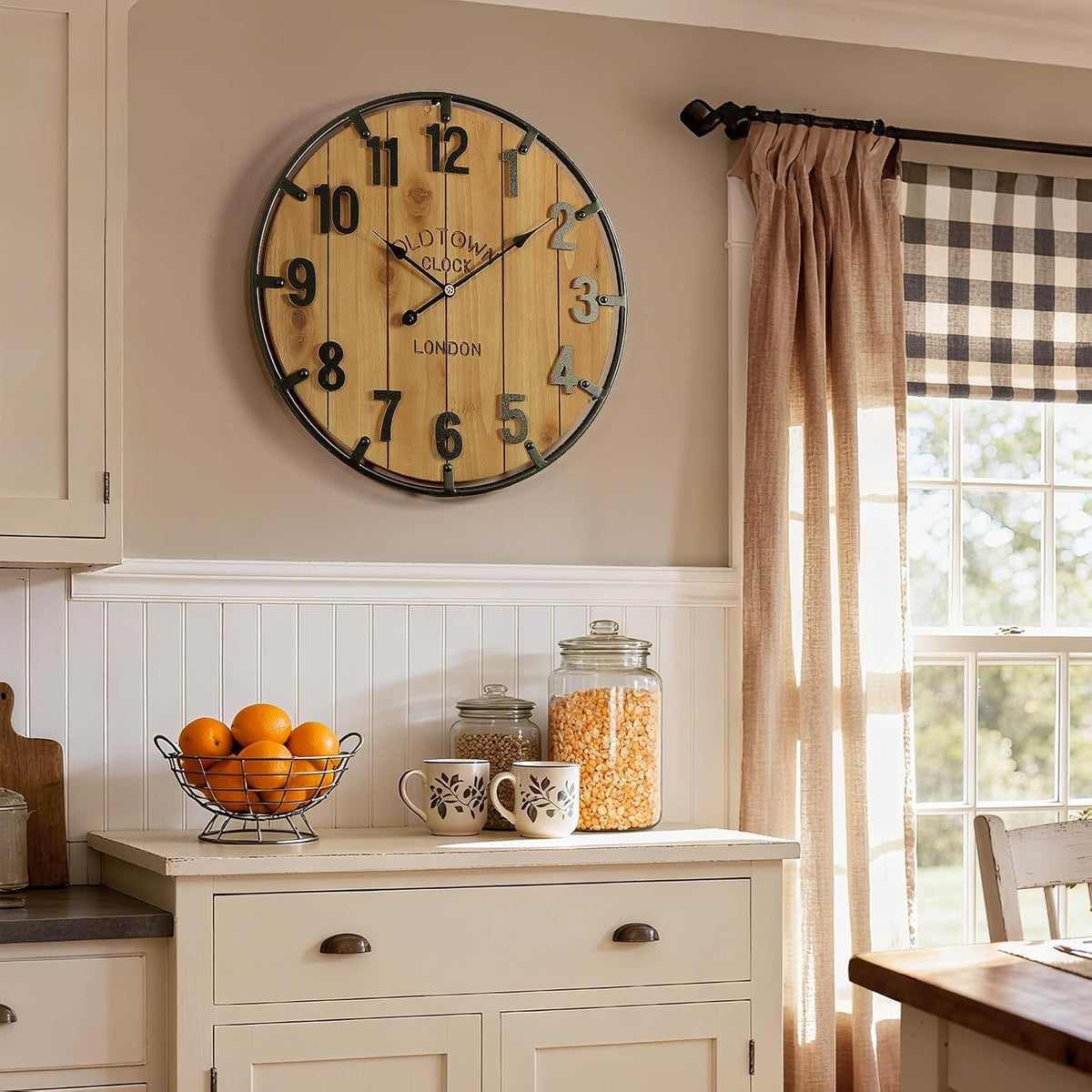 Vantic Farmhouse 30 Inch Wood Arabic Large Wall Clock with Metal Circle