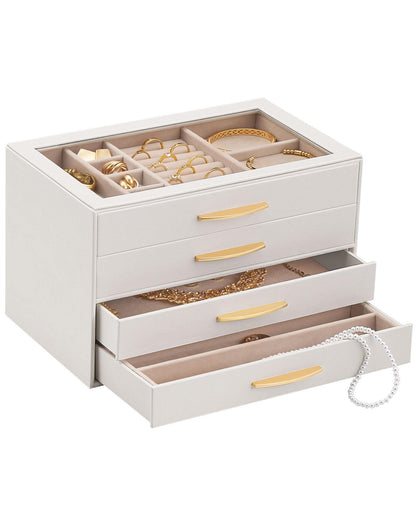 Lolalet Jewelry Box Organizer Case with Glass Lid for Women -4Layer, Black