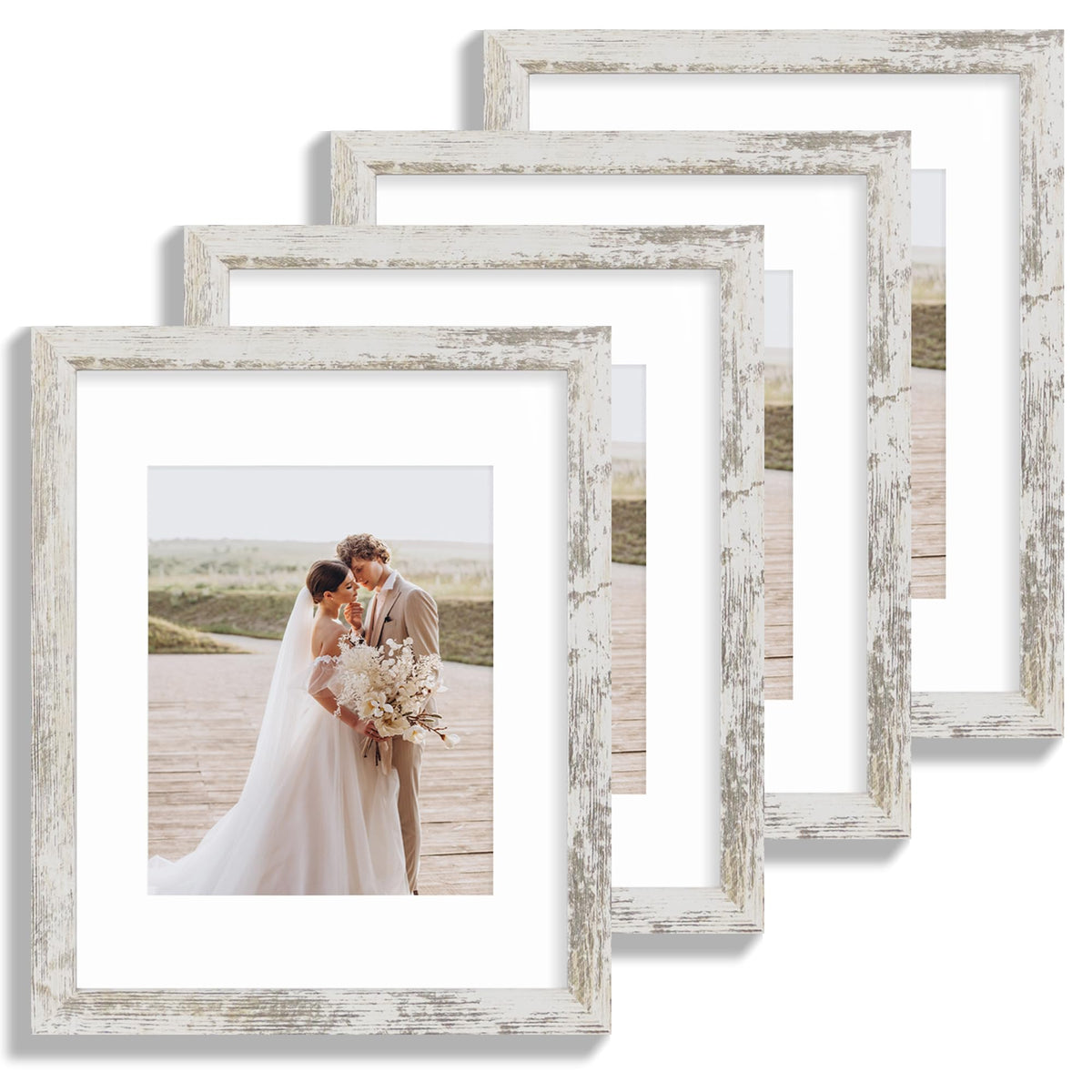 Hongkee 5x7 Picture Frame Set of 4, Real Glass and Wooden Frame, 4x6 Mat