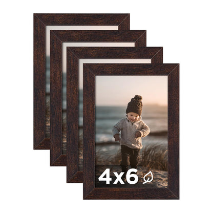 KINLINK 5x7 Picture Frame White Set of 4, Wooden Photo Frames Matted 4x6 with Plexiglass for 4x6 with Mat or 5x7 without Mat for Table and Wall Display