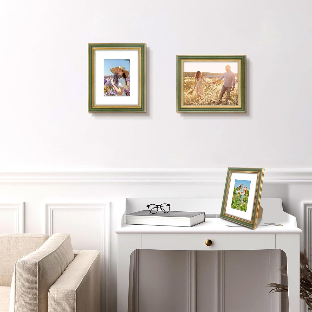 Golden State Art,8x10 Ornate Picture Frame Holds 5x7 Photo,Green Gold