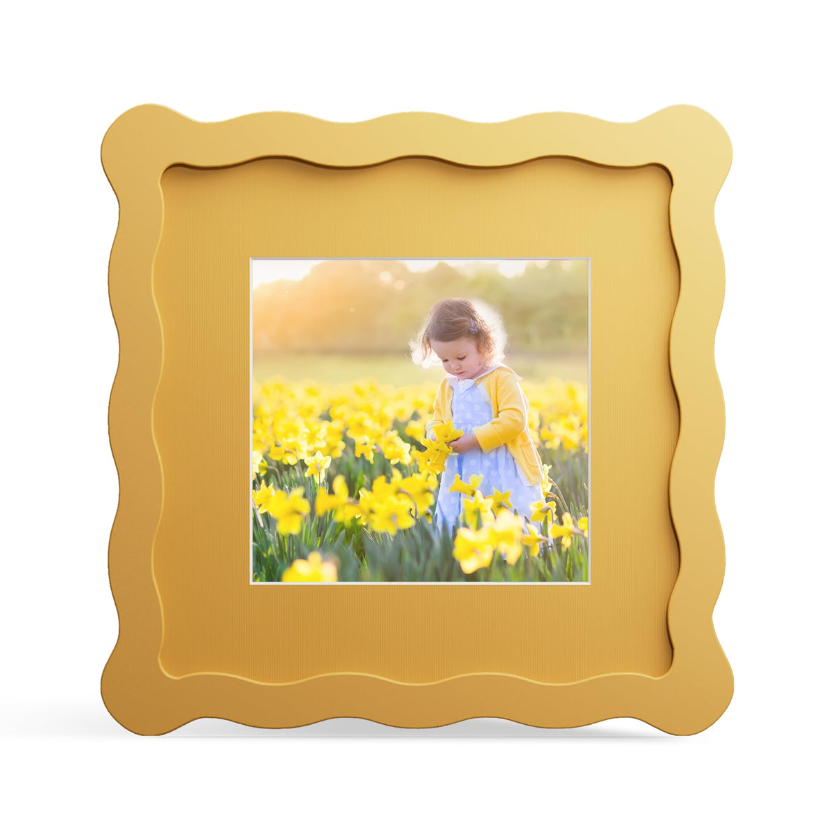4x6 Picture Frame with Mat for 3.5x5, Wavy Edge Wooden Real Glass Photo Frame for Tabletop and Wall Hanging, Green, 1 Pack