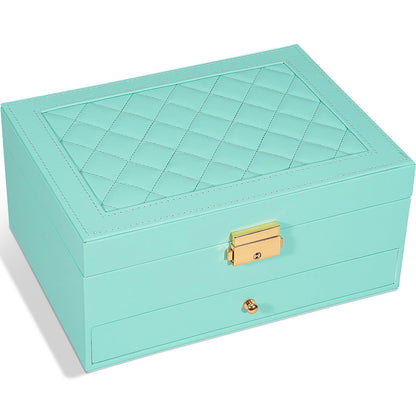 GUOER Jewelry Box for Women Girl Wife - Large PU Leather Jewelry Organizer Storage Case with Two Layers Display for Earrings Bracelets Rings Watches Mothers Day Gifts (Black)