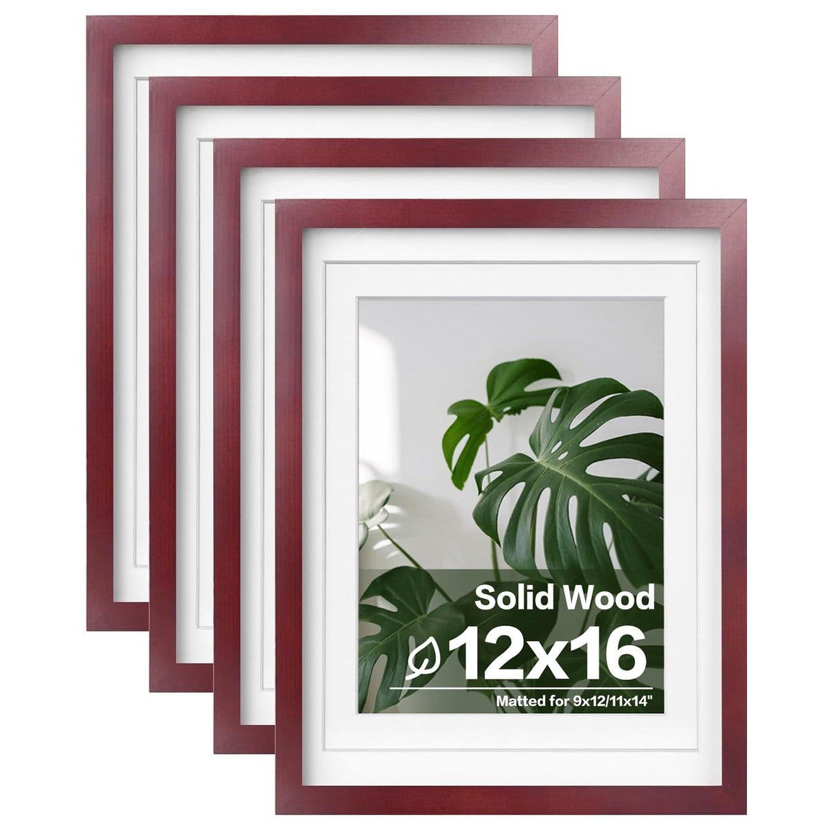 Egofine 11x14 Picture Frames 4 Pack Display Pictures 5x7/8x10 with Mat or 11x14 Without Mat Made of Solid Wood Covered by Plexiglass for Table Top Display and Wall Mounting Photo Frame, Light Brown