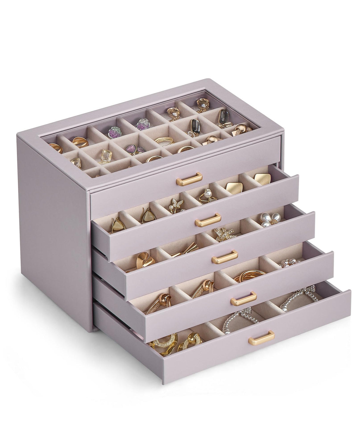 Lolalet Earring Organizer, Jewelry Box with Clear Lid -Beige, 5 Layer