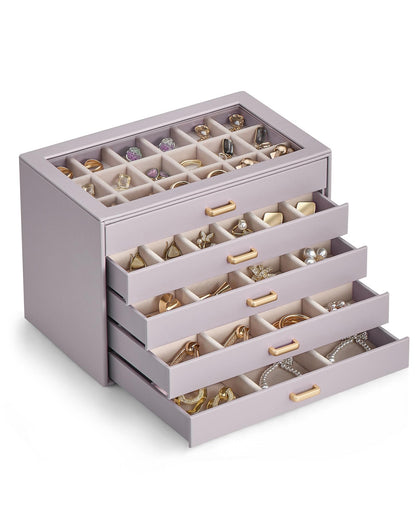 Lolalet Earring Organizer, Jewelry Box with Clear Lid -Beige, 5 Layer
