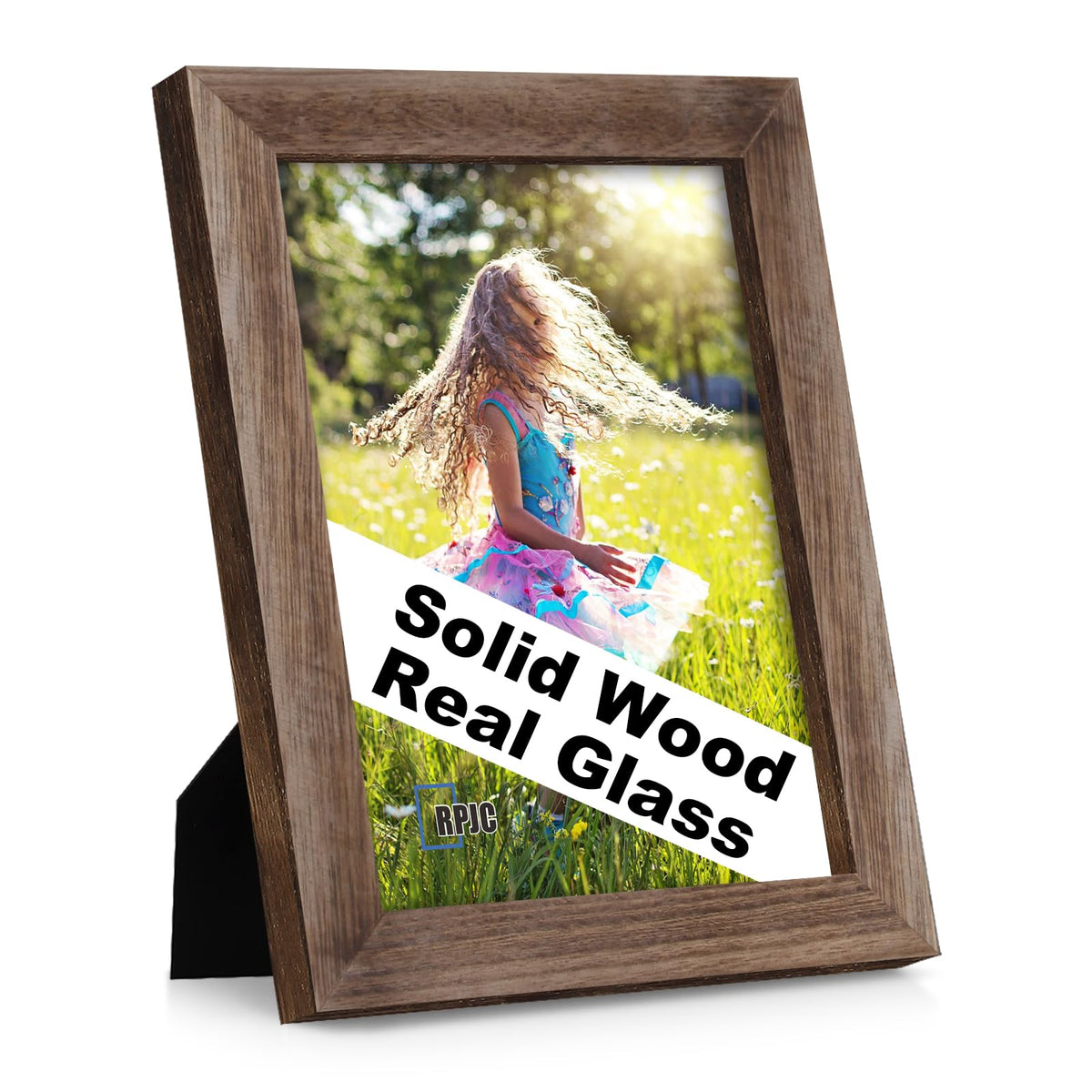RPJC 5x7 Solid Wood Picture Frame with Real Glass Cover Black