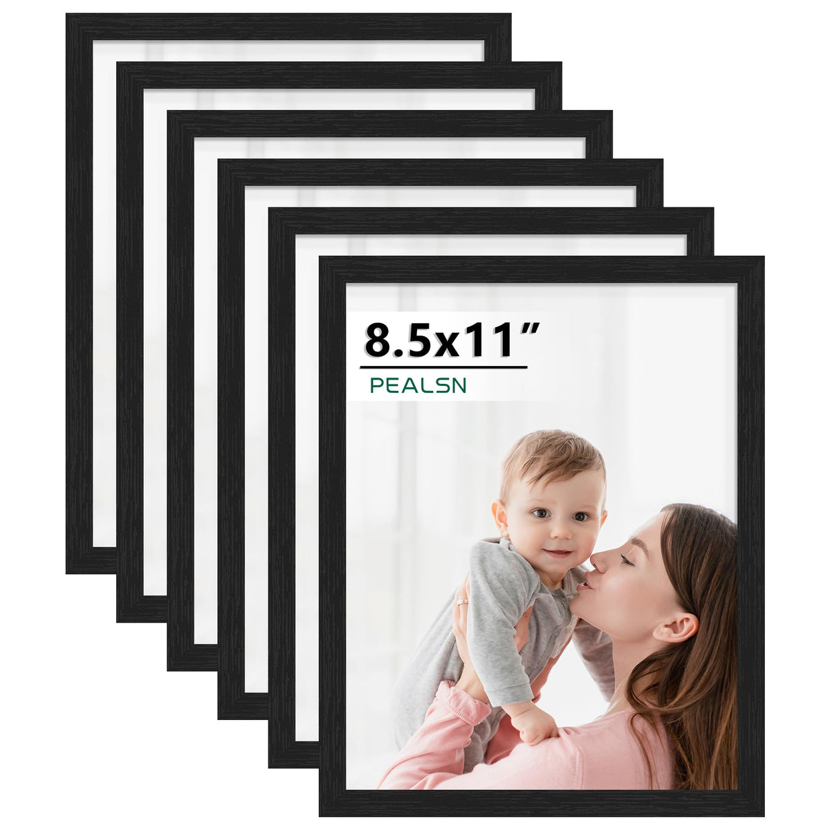 PEALSN 8x10 Picture Frame Set of 6, Wall or Tabletop, Black Woodgrain
