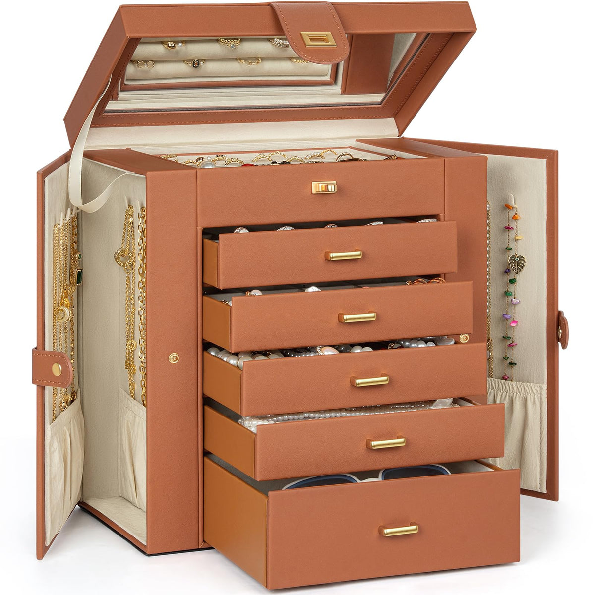 AKOZLIN 6-Tier Jewelry Box Organizer 5 Drawers Storage Black Regular