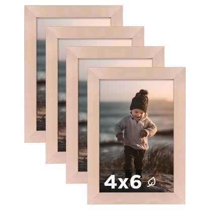 KINLINK 5x7 Picture Frame White Set of 4, Wooden Photo Frames Matted 4x6 with Plexiglass for 4x6 with Mat or 5x7 without Mat for Table and Wall Display