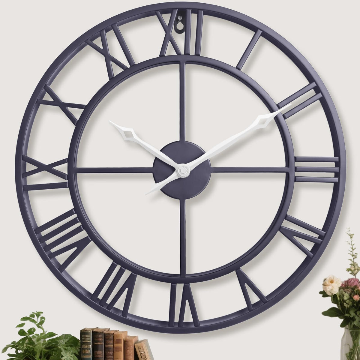 30 Inch Metal Large Wall Clock with Vintage Gold Roman Numerals