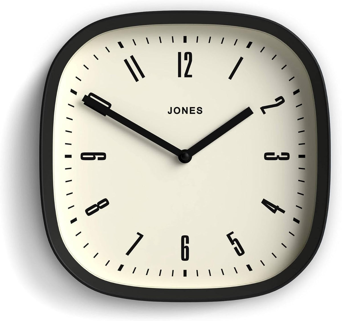JONES CLOCKS® Marvel wall Clock | Retro Rounded Square Clock | 10" | Black