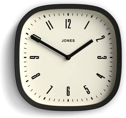 JONES CLOCKS® Marvel wall Clock | Retro Rounded Square Clock | 10" | Black