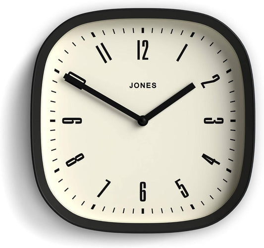 JONES CLOCKS® Marvel wall Clock | Retro Rounded Square Clock | 10" | Black