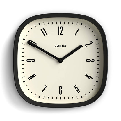 JONES CLOCKS® Marvel wall Clock | Retro Rounded Square Clock | 10" | Black