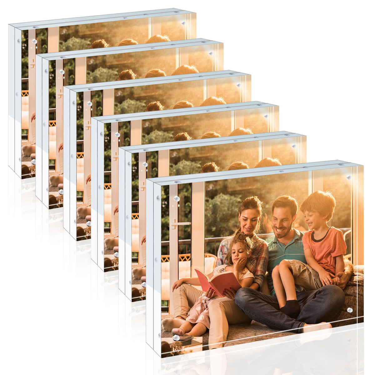 Egofine 5x7 Acrylic Frames 6 Pack, 20mm Thicker Frameless Clear Picture Frames, Double Sided Magnetic Picture Frames, Free Standing Desktop Display