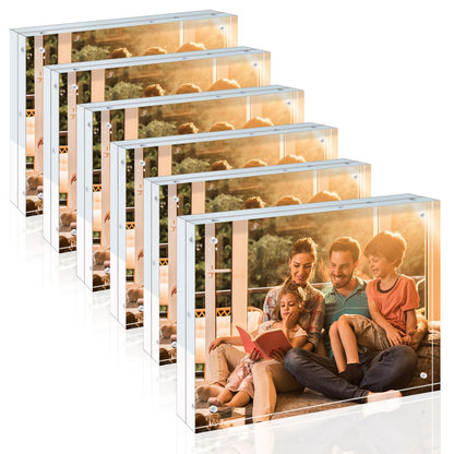 Egofine 5x7 Acrylic Frames 6 Pack, 20mm Thicker Frameless Clear Picture Frames, Double Sided Magnetic Picture Frames, Free Standing Desktop Display