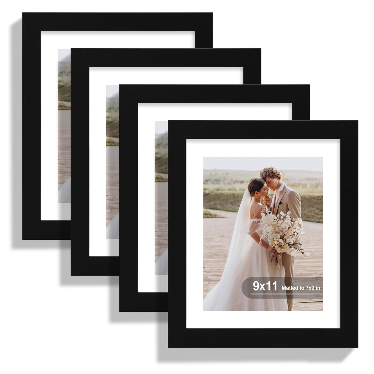 Hongkee 5x7 Picture Frame Set of 4, Real Glass and Wooden Frame, 4x6 Mat