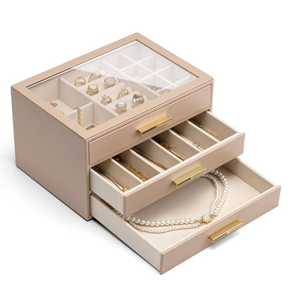 Vlando 4-Drawer Jewelry Box Organizer with Glass Lid, White