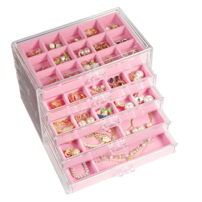 GUOER Earring Organizer 5 Drawers Acrylic Jewelry Box for Women, Warm White