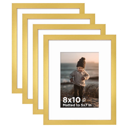KINLINK 5x7 Picture Frame White Set of 4, Wooden Photo Frames Matted 4x6 with Plexiglass for 4x6 with Mat or 5x7 without Mat for Table and Wall Display