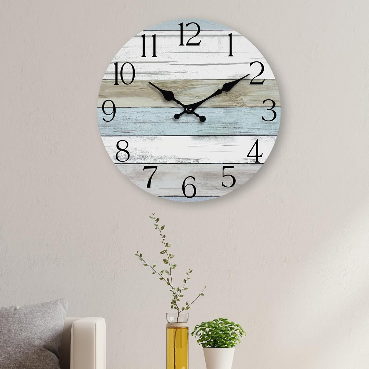 8 Inch Wall Clock, Silent Battery Operated Analog Clock, Blue