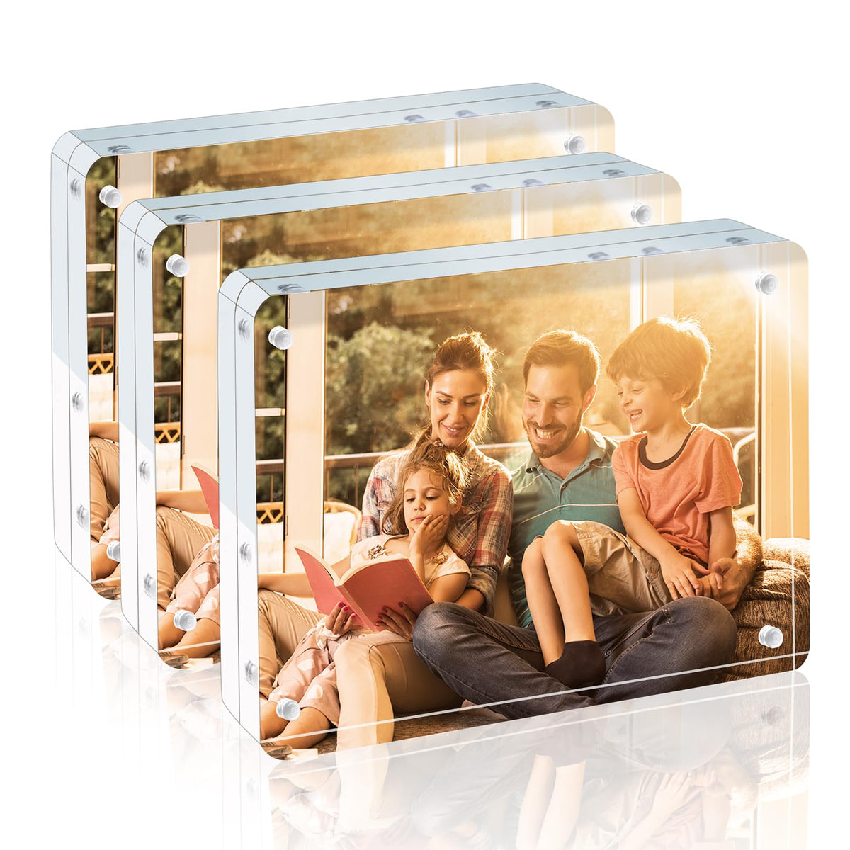 Egofine 5x7 Acrylic Frames 6 Pack, 20mm Thicker Frameless Clear Picture Frames, Double Sided Magnetic Picture Frames, Free Standing Desktop Display