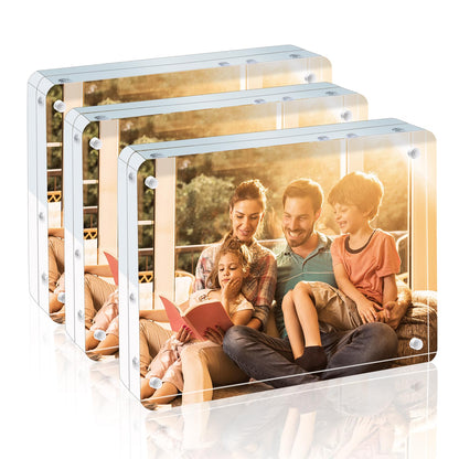Egofine 5x7 Acrylic Frames 6 Pack, 20mm Thicker Frameless Clear Picture Frames, Double Sided Magnetic Picture Frames, Free Standing Desktop Display