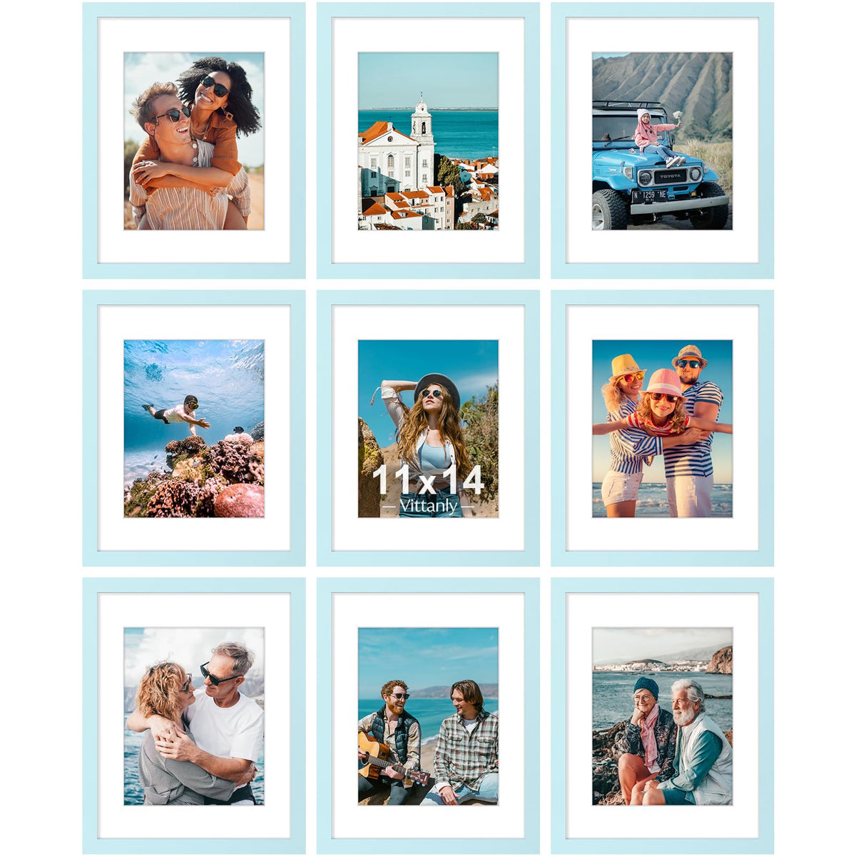 Vittanly 8x10 Picture Frames Set of 9 for Wall or Tabletop Display, Black