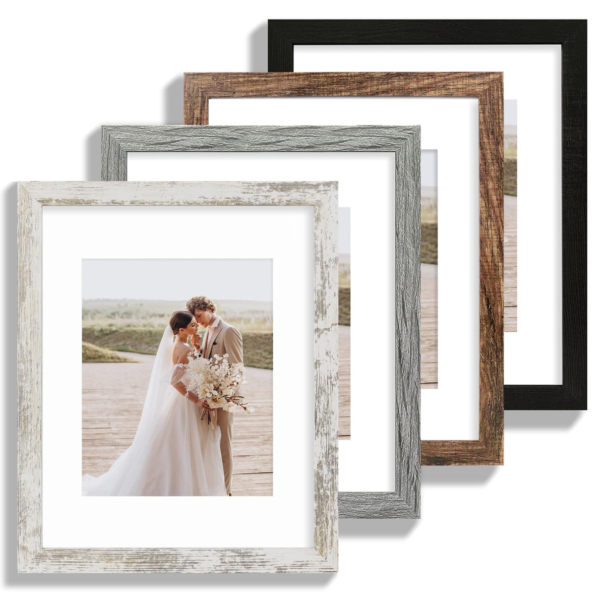 Hongkee 5x7 Picture Frame Set of 4, Real Glass and Wooden Frame, 4x6 Mat