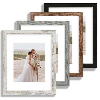 Hongkee 5x7 Picture Frame Set of 4, Real Glass and Wooden Frame, 4x6 Mat
