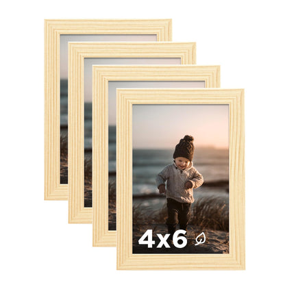 KINLINK 5x7 Picture Frame White Set of 4, Wooden Photo Frames Matted 4x6 with Plexiglass for 4x6 with Mat or 5x7 without Mat for Table and Wall Display