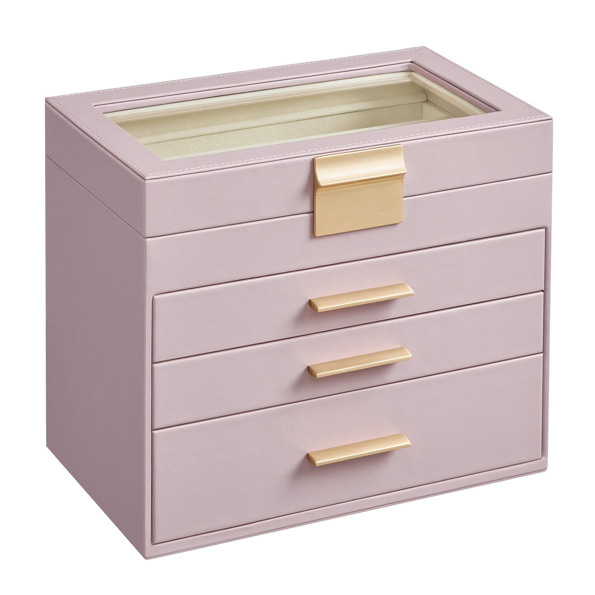 SONGMICS Jewelry Box Organizer, 3-Layer Storage with 2 Drawers, Glass Lid