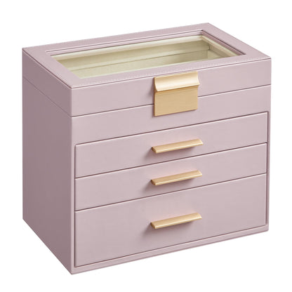 SONGMICS Jewelry Box Organizer, 3-Layer Storage with 2 Drawers, Glass Lid