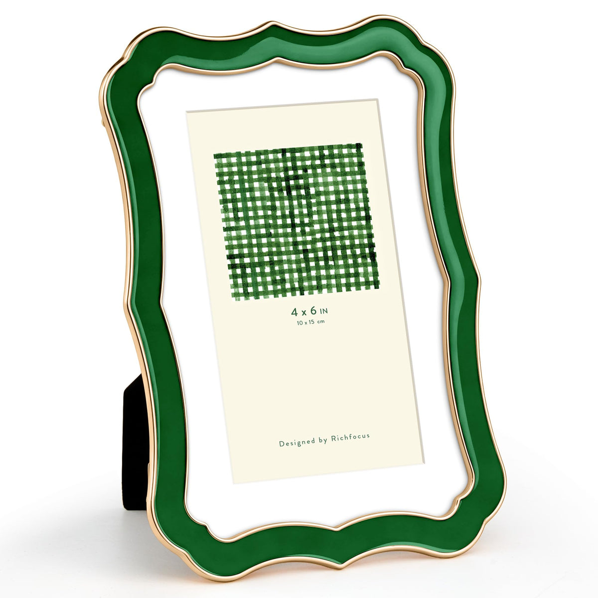 4x6 Enamel Picture Frame with HD-Tempered Glass, Display 3x5 Photo with Mat, Ornate Photo Frame with Gold Metal Edge & Velvet Back for Tabletop & Wall Mount Vertically or Horizontally Display, White