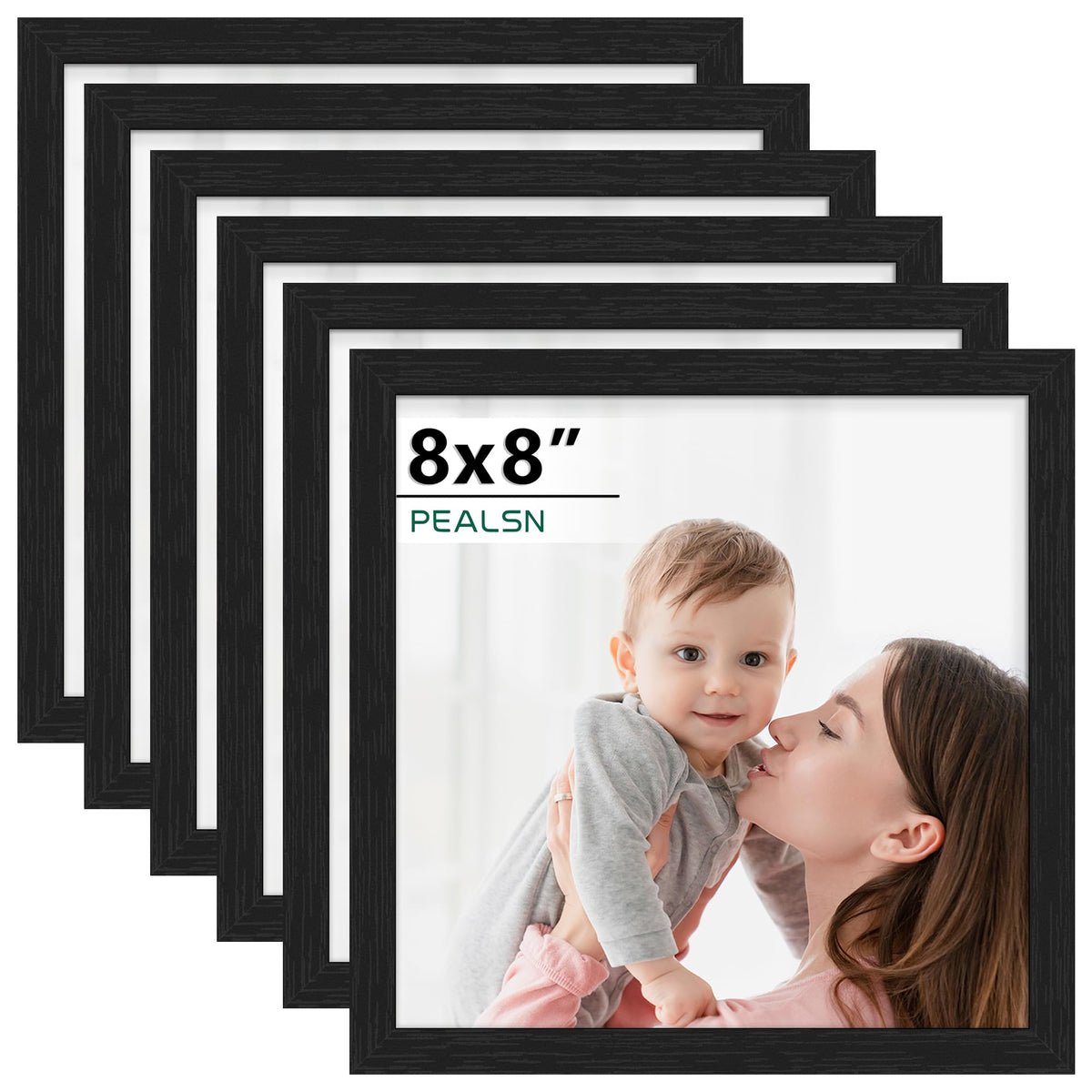 PEALSN 8x10 Picture Frame Set of 6, Wall or Tabletop, Black Woodgrain