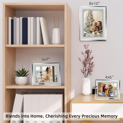 Vienrose 5x7 Picture Frame Set of 2, Clear Glass Photo Frames with Silver Edge, Horizontal or Vertical Display for Tabletop, Desk, Home, Office Decoration Fits 5x7 Photos Easy Photo Swap Gift Ready