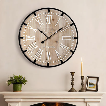 Vantic Farmhouse 30 Inch Wood Arabic Large Wall Clock with Metal Circle