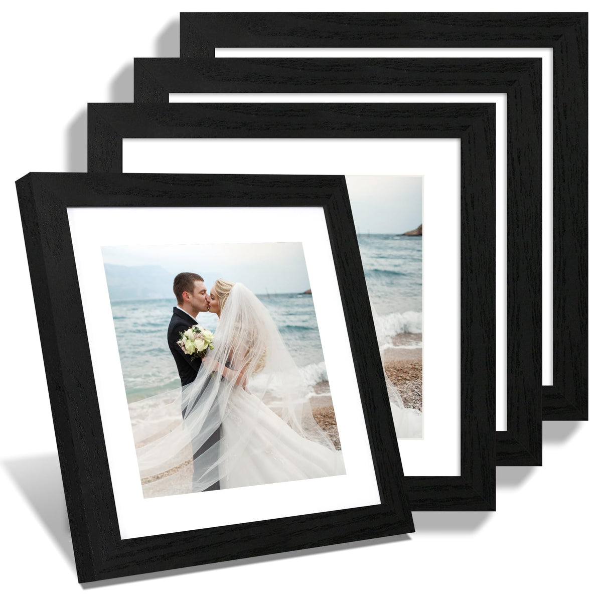 iRahmen 5x7 Picture Frame Set of 4, High Definition Real Glass Rustic Brown Frame, 5 x 7 Wood Photo Frames for Tabletop Display and Wall Mounting