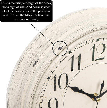 Peohud Silent Wall Clock, 12 Inch Vintage Non Ticking Quartz Battery Operated Round Clock, Rustic Wall Clock for Living Room Kitchen Home Office Classroom School