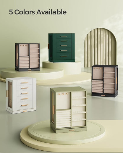SONGMICS Jewelry Box Organizer, 360° Rotating, 5 Drawers, Laurel Green