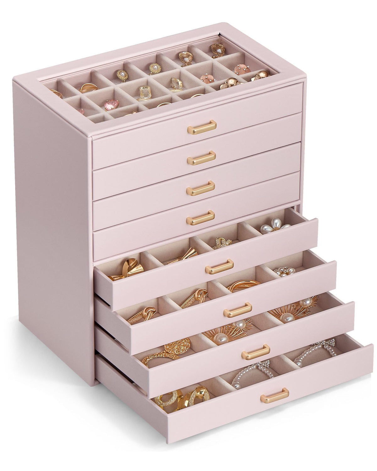 Lolalet Earring Organizer, Jewelry Box with Clear Lid -Beige, 5 Layer