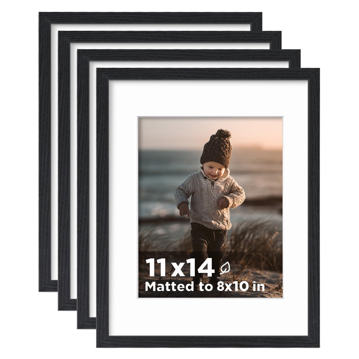 KINLINK 5x7 Picture Frame White Set of 4, Wooden Photo Frames Matted 4x6 with Plexiglass for 4x6 with Mat or 5x7 without Mat for Table and Wall Display