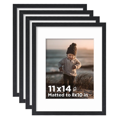 KINLINK 5x7 Picture Frame White Set of 4, Wooden Photo Frames Matted 4x6 with Plexiglass for 4x6 with Mat or 5x7 without Mat for Table and Wall Display