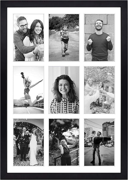 Golden State Art 9-Openings 4x6 Wood Collage Picture Frame Black