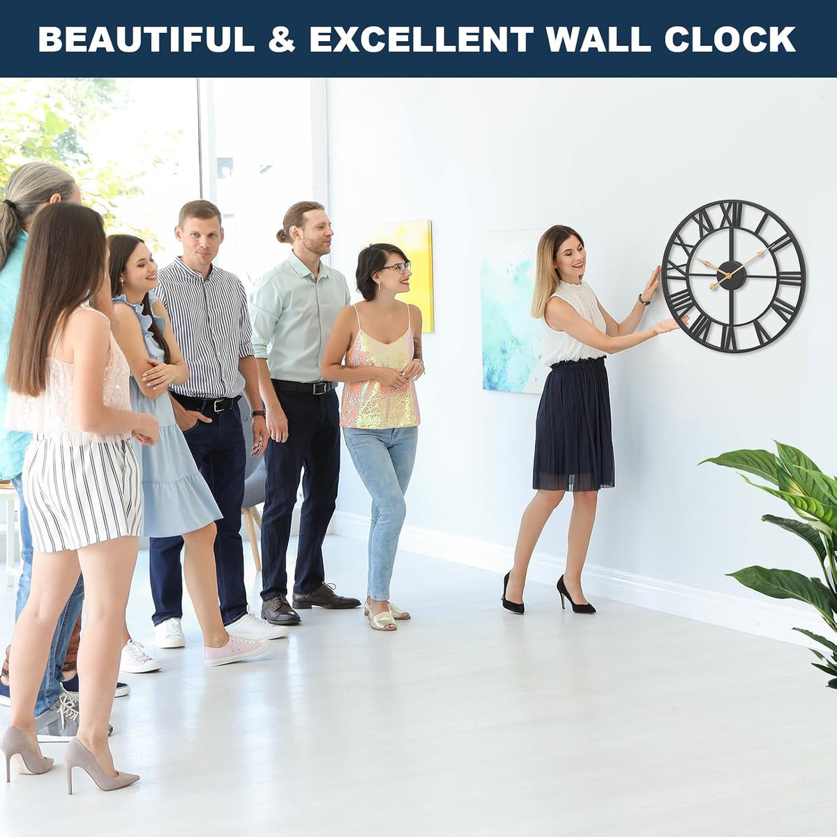Pytha Sight 30 Inch Black Large Roman Numeral Wall Clocks for Living Room