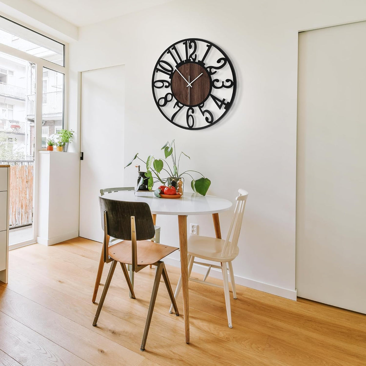 1st owned Wall Clock for Living Room -13" Silent Non Ticking,Battery Operated,Black Metal, Antique Wood Clocks for Farmhouse,Dining Room,Bedroom,Kitchen Clock Wall Decor- Arabic Numerals